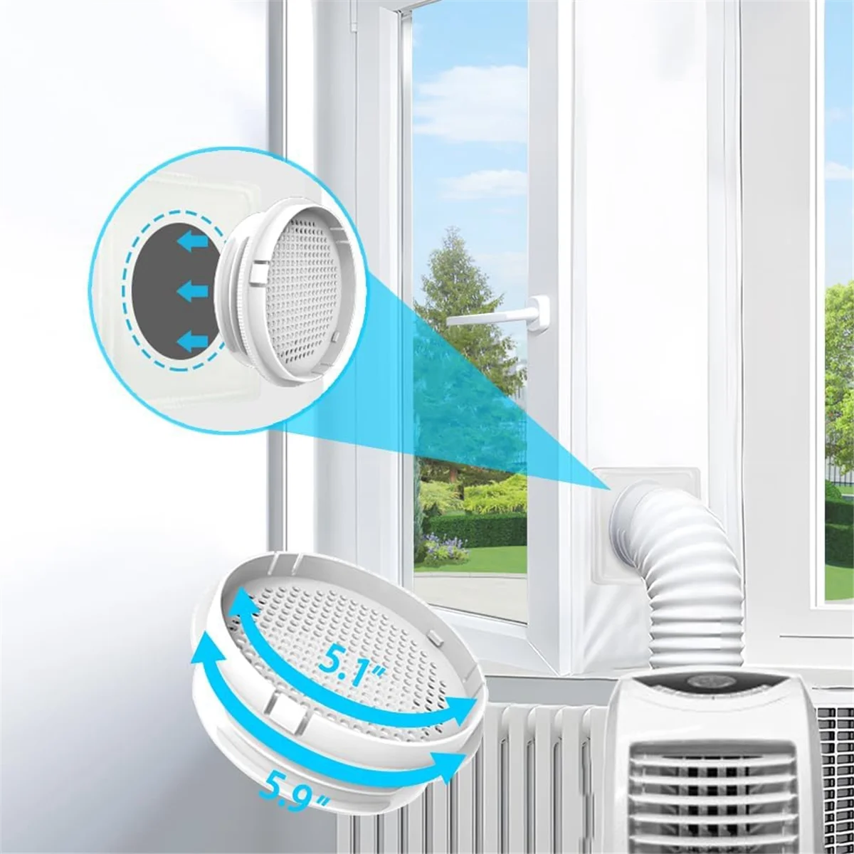 Portable Air Conditione Window Seal with 5.1/5.9In Universal Coupler, 300CM(118In) Waterproof Portable AC Window Seal