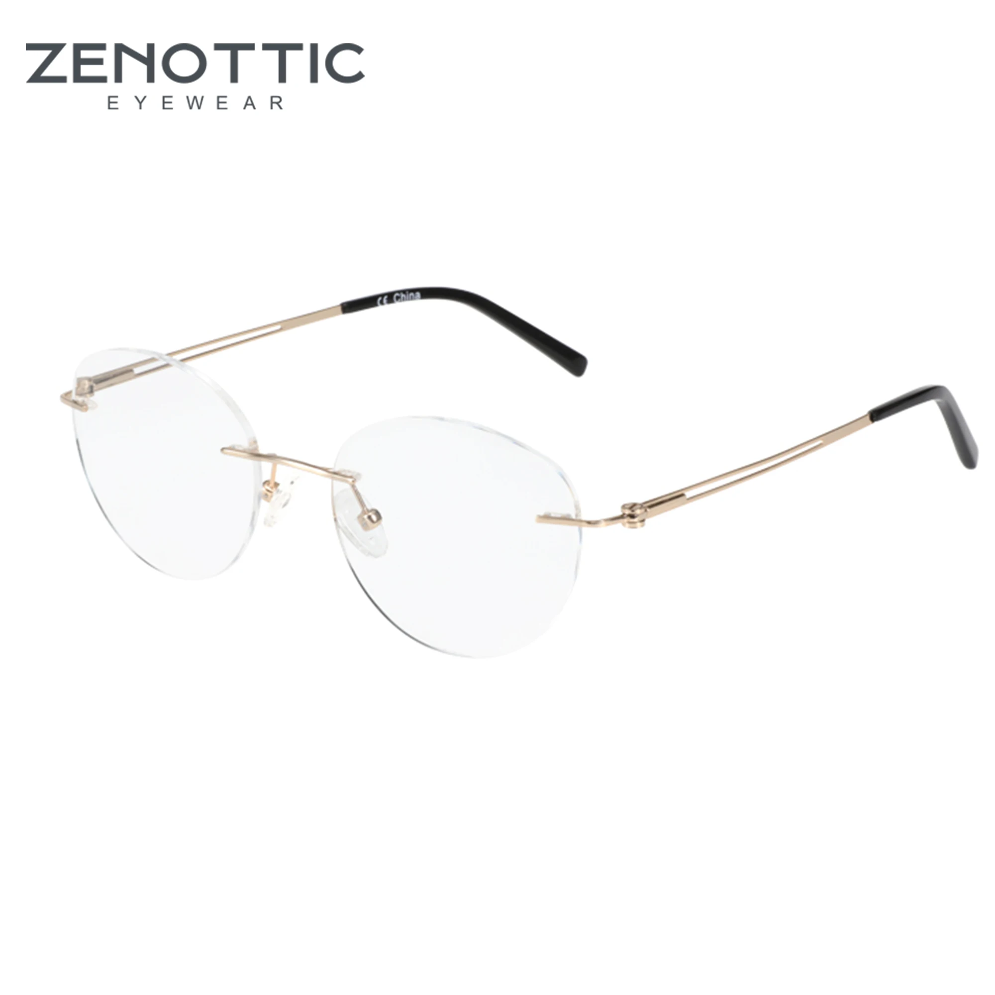 ZENOTTIC Pure Titanium Rimless Glasses Frame Men Ultralight Square Optical Clear Lens Eyewear Myopia Prescription Eyeglasses