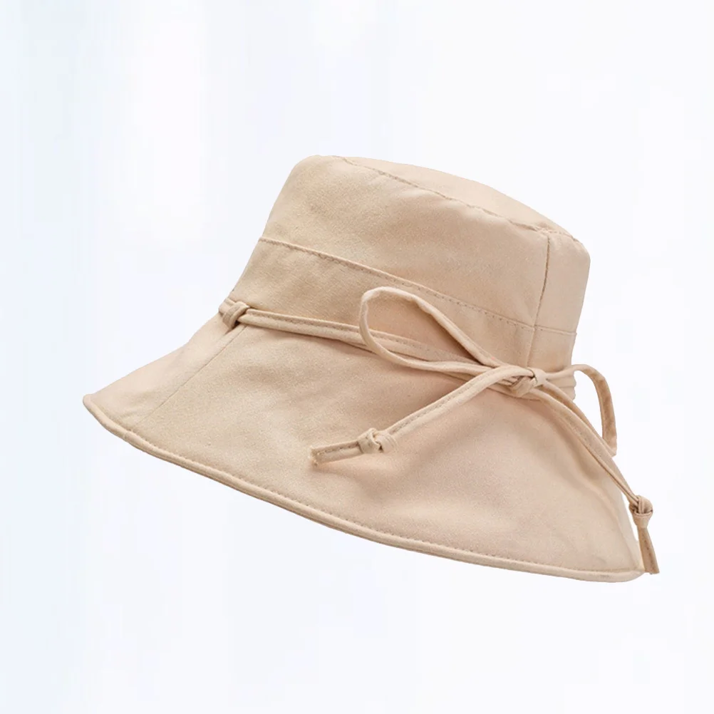 الكبار قبعة بحافة Bowknot الكاكي M 56-58 سنتيمتر القطن الشمس حماية واسعة حافة تنفس في الهواء الطلق شاطئ الصيد السفر واقية من الشمس قبعة #5