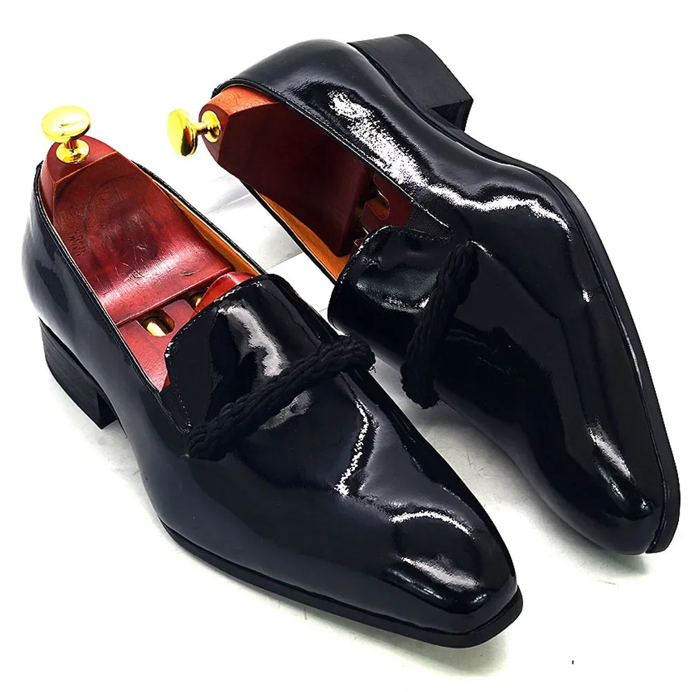 Men's Size 7-13 Dress Shoes Black Patent Leather Loafers Pointed Toe Luxury Formal Shoes for Party Wedding