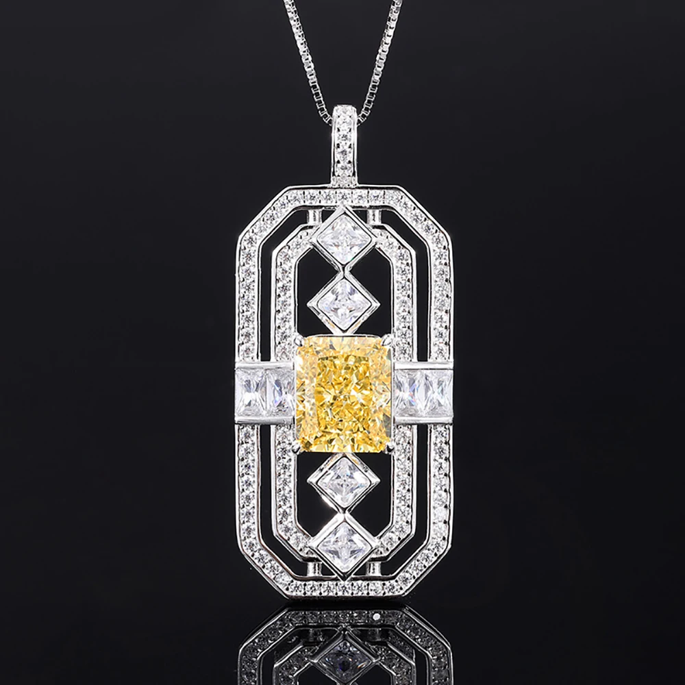2022 Trend Retro 100% 925 Real Silver Square Card Pendant Necklace for Women 10*12mm Tourmaline Topaz Aquamarine Jewelry