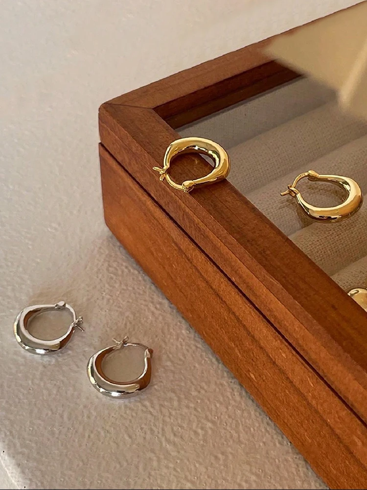 925 Sterling Silver Classic Simplicity Smooth Circular Earrings For Women Anniversary Banquet High Quality Fine Jewelry