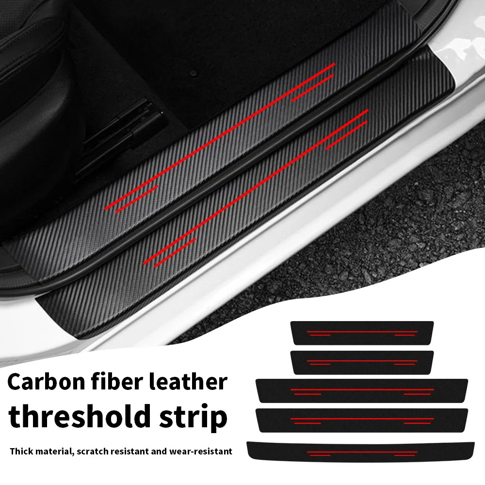 Three-Line Red Car Threshold Strip Creative Modification Cute Girl Car Door Foot Pedal Anti-Scratch Protective Strip