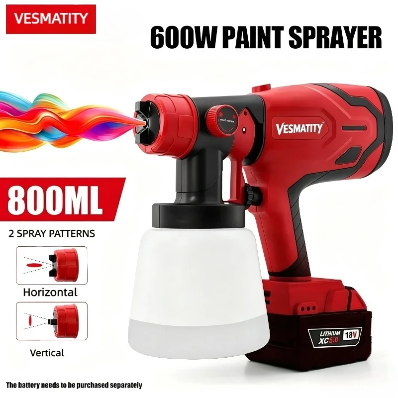 Cordless 800ML Paint Spray Gun Tank & 600W 39000 RPM Brushless Motor Auto Furniture Wall Car Sprayer For Milwaukee Battery