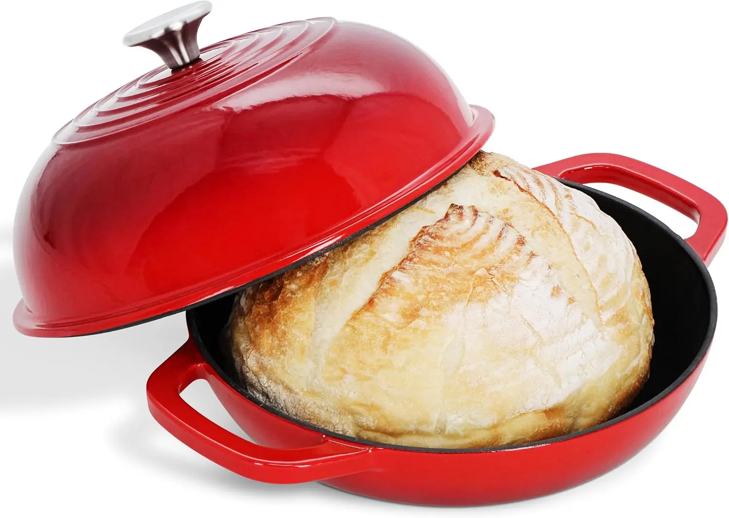 

Dutch Oven - 10 Inch Red Enameled Cast Iron Bread Cloche for Artisan Bread Baking