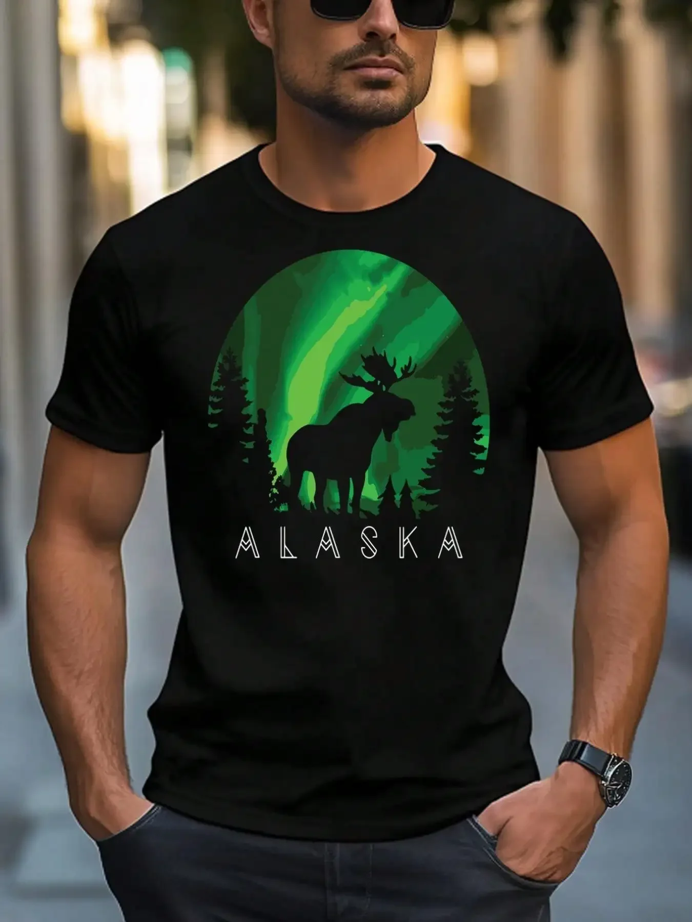 

Alaska Moose Alaskan Landscape Scene T Shirt Short Sleeve Cotton T Shirt Crew Neck Soft Breathable Regular Fit