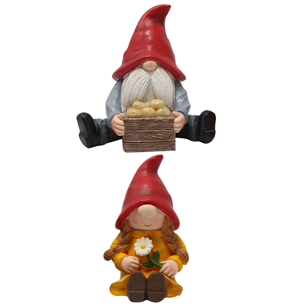 

2Pcs Resin Couple Gnome Decors Delicate Garden Statues Creative Design Scene Adornments Wear Resistance Practical Long Lasting