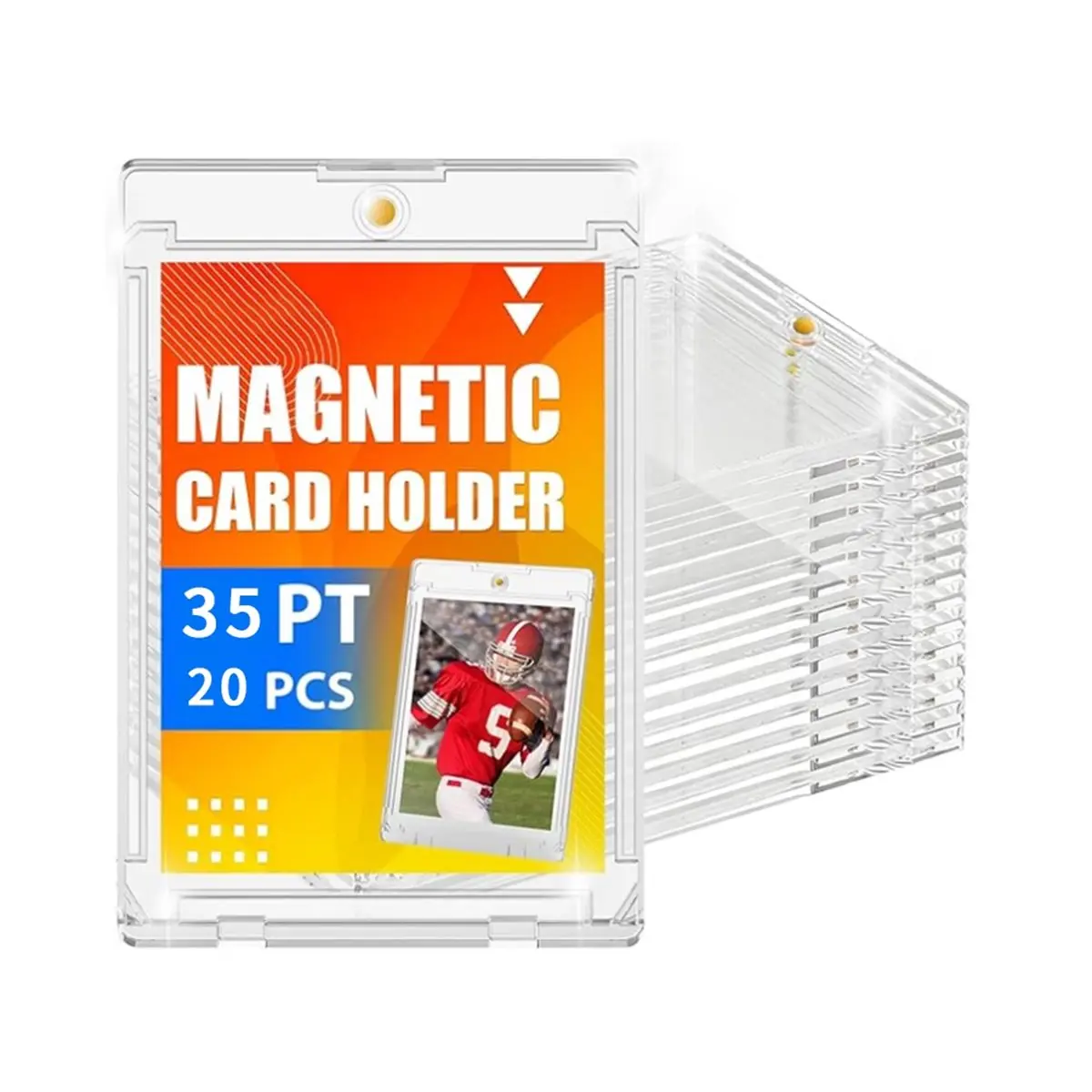 COFA 20PCS Magnetic Card Holders, Magnetic 35pt One Touch Card Holders, U-V Protection Hard Plastic Display Case Clear