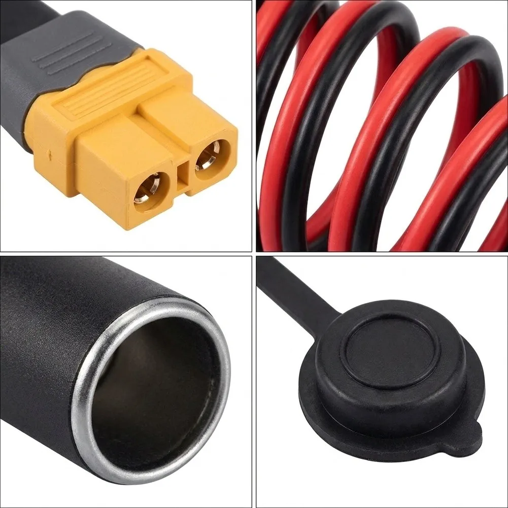 DC Power Interconnect Adapter Cable with For XT60 Female End and Car Socket Male End Rated 30A for Onboard Power Management