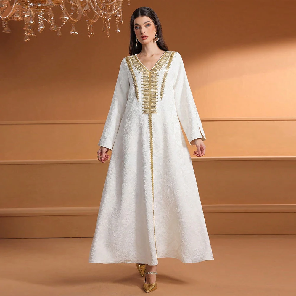 

Dubai Abaya Eid Ramadan Muslim Dress for Women Beading Jalabiya Caftan Marocain Femme Robe Islam Clothing Vestidos Gown