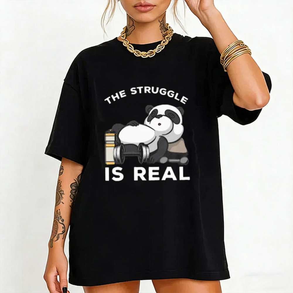 Funny Gym Cotton Tops Fitness Panda Unisex Streetwear Tee Bodybuilding Enthusiast Top Trend Gym Sessions Casual Tshirt