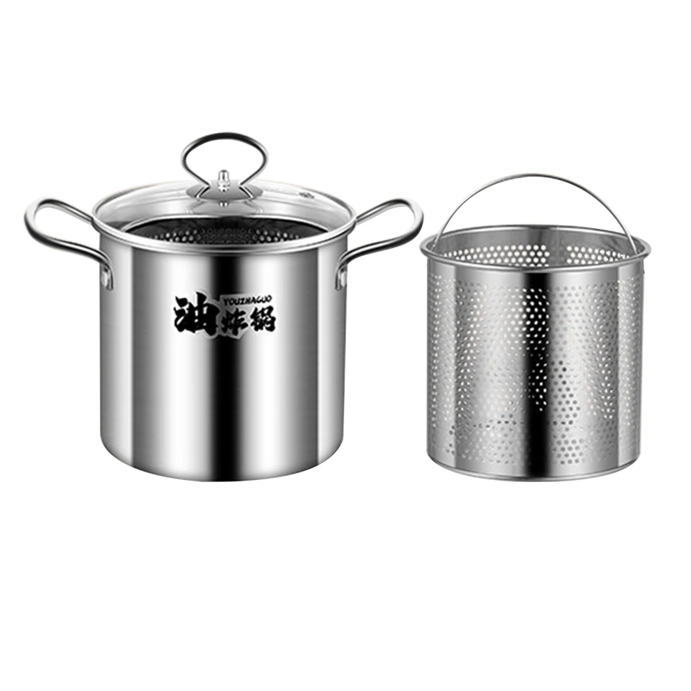 

1 Set Stainless Steel Deep Fry Pot Quick Heating Ergonomic Handle Frying Basket Household Cookware Kitchen Supplies Oil Pot With