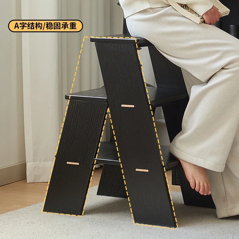Nordic solid wood ladder stool household sofa edge multi-functional double-layer shelf door shoe changing stool creative small b