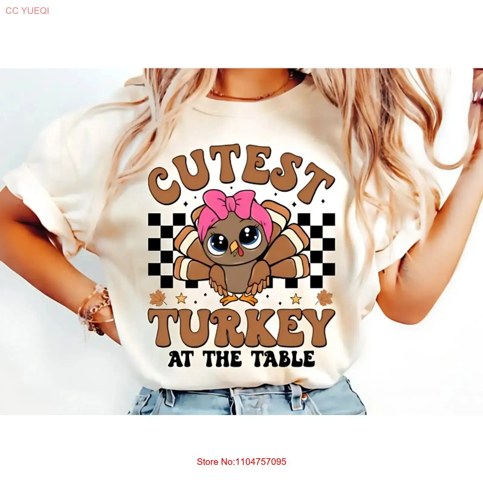 Cutest Turkey At The Table Retro Thanksgiving Girl T Shirt vintage Washed designer clothes Stylish fashion Stretched Unisex