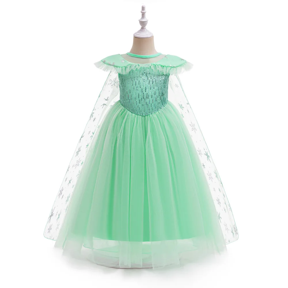 

Little Big Girls Frozen Sequined Flower Girl Birthday Party Dress Ball Gown Pageant Dress with Cape