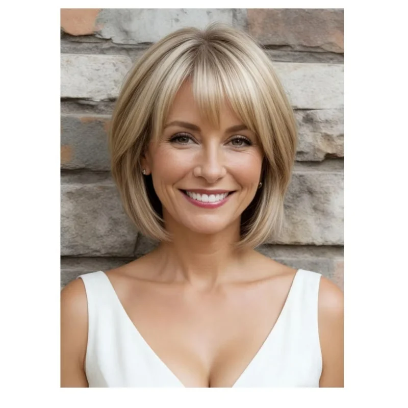 Webshaiy Layered Bob Wig with Fringe, Short Short, Ombre Light Blonde
