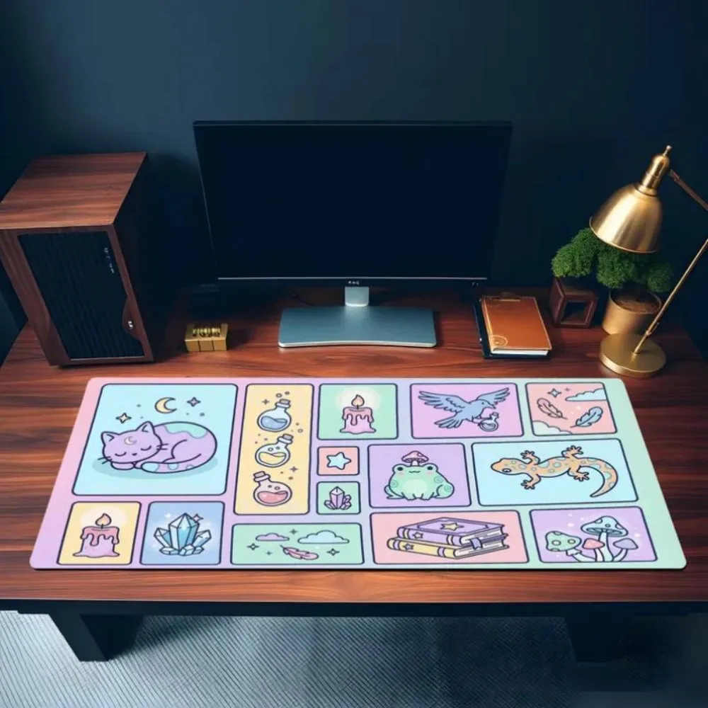 Tapis de bureau et de souris pour gamer, thème macaron sorcière mignonne, pour clavier mécanique, décoration de setup gaming