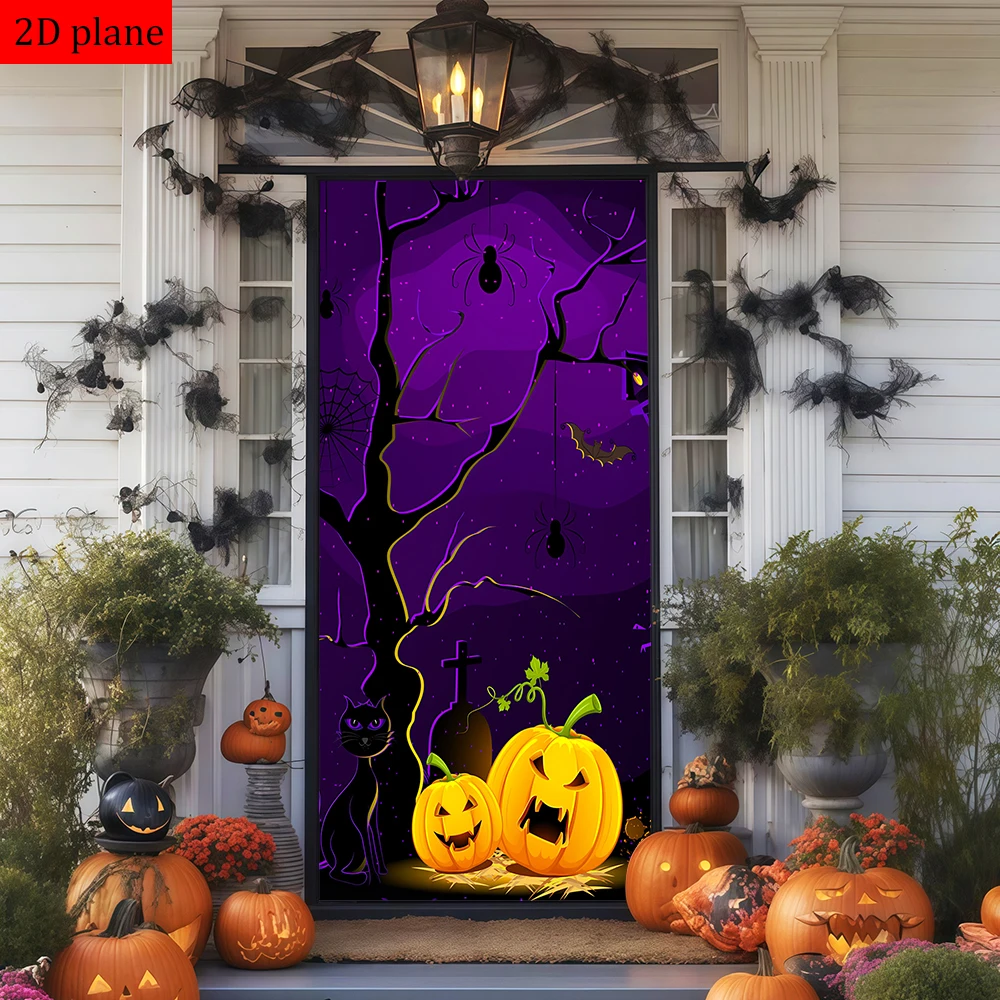 decoracao-de-halloween-com-aboboras-gatos-pretos-aranhas-morcegos-Arvores-e-lapides-com-faixa-elastica-de-alta-elasticidade-para-portas