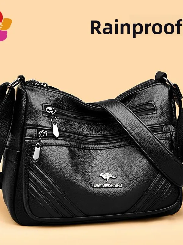 

Kangaroo Ladies Large Capaci Crossbody Bag Soft Leather Single oulder Multi-layer Autumn Winter Faion Bag for Middle-ag...