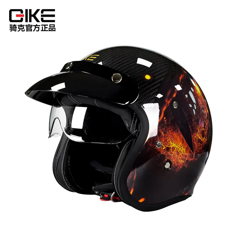 

Ретро-шлем QIKE из углеродного волокна, мотоциклетный шлем с открытым лицом 3/4, внутренний солнцезащитный козырек, полушлем Cruiser в американском стиле