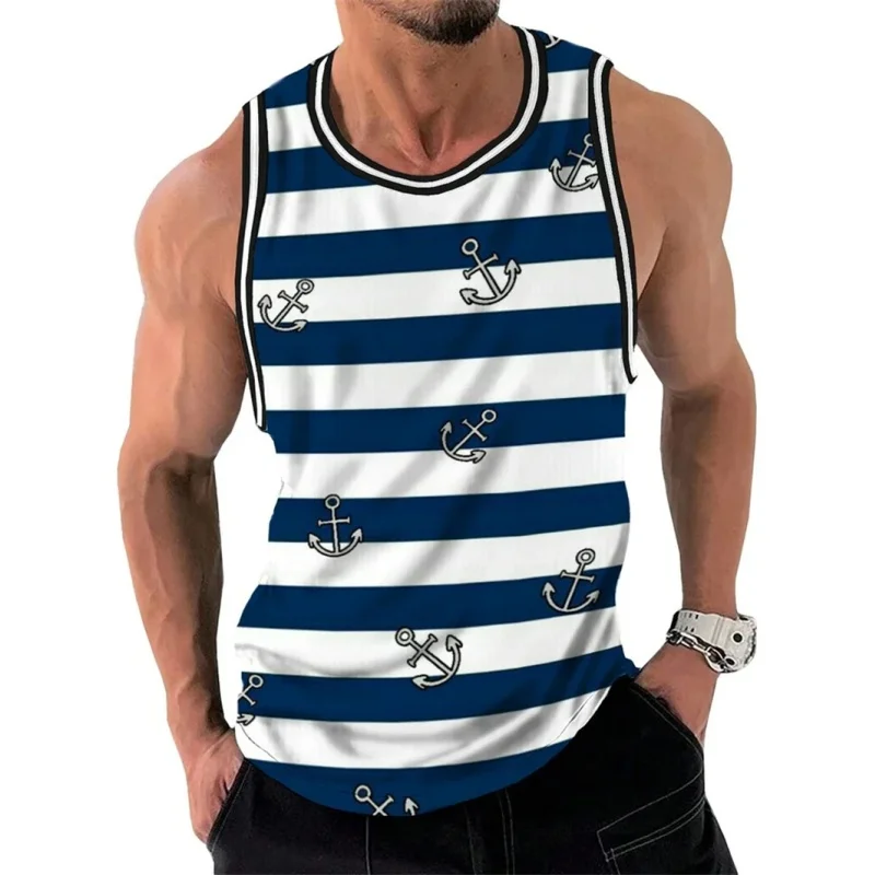 3D Printed Colorful Stripes Tank Tops For Man Color Block Pattern Tees Summer Casual Vest Oversized Sports Street Tank Top