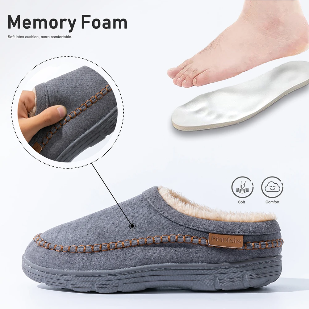 Pmoiste لينة فو الجلد المدبوغ شبشب منزل الرجال مريحة وسادة دافئة مصمم علامة خط أحذية غرفة المعيشة الانزلاق على الشتاء داخلي #5