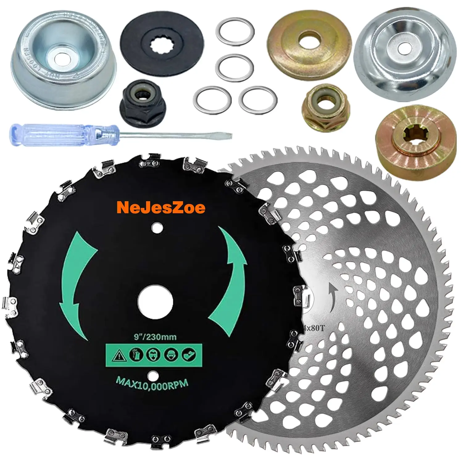 

9" x 20T Chainsaw Tooth Brush Cutter Blades with Universal Adapter Kits for Weed Eater, Brush Cutters, String Trimmers