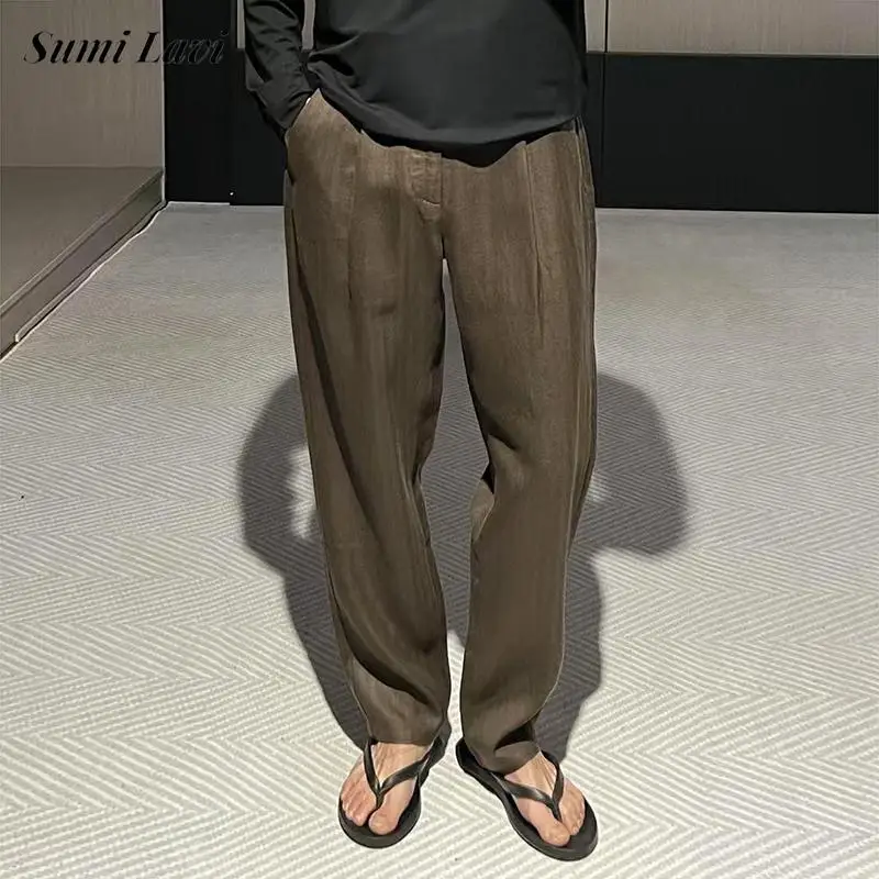 

Осень 2024, модные свободные льняные брюки, мужские повседневные однотонные прямые брюки, весенние повседневные дышащие мужские брюки для отдыха