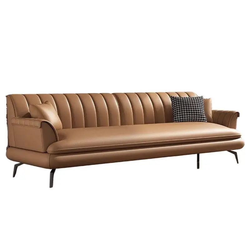 Italian minimalist leather sofa, office modern minimalist, retro brown, leather art sofa