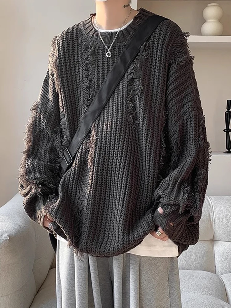 

Мужской зимний трикотажный джемпер свободного кроя с круглым вырезом, повседневный, удобный, с длинным рукавом, модный дизайн, японский стиль