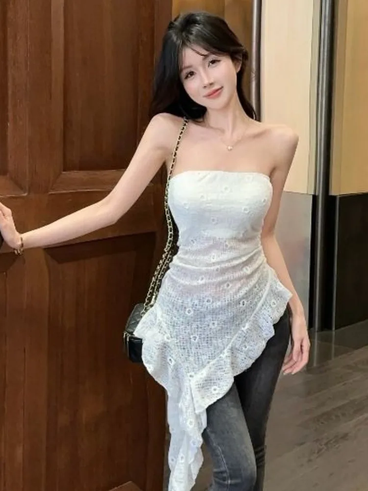 

Pure Desire сексуальный жилет без рукавов с кружевной отделкой, женская летняя уличная одежда, асимметричная Sa Slim Fit, сексуальный Svel irt