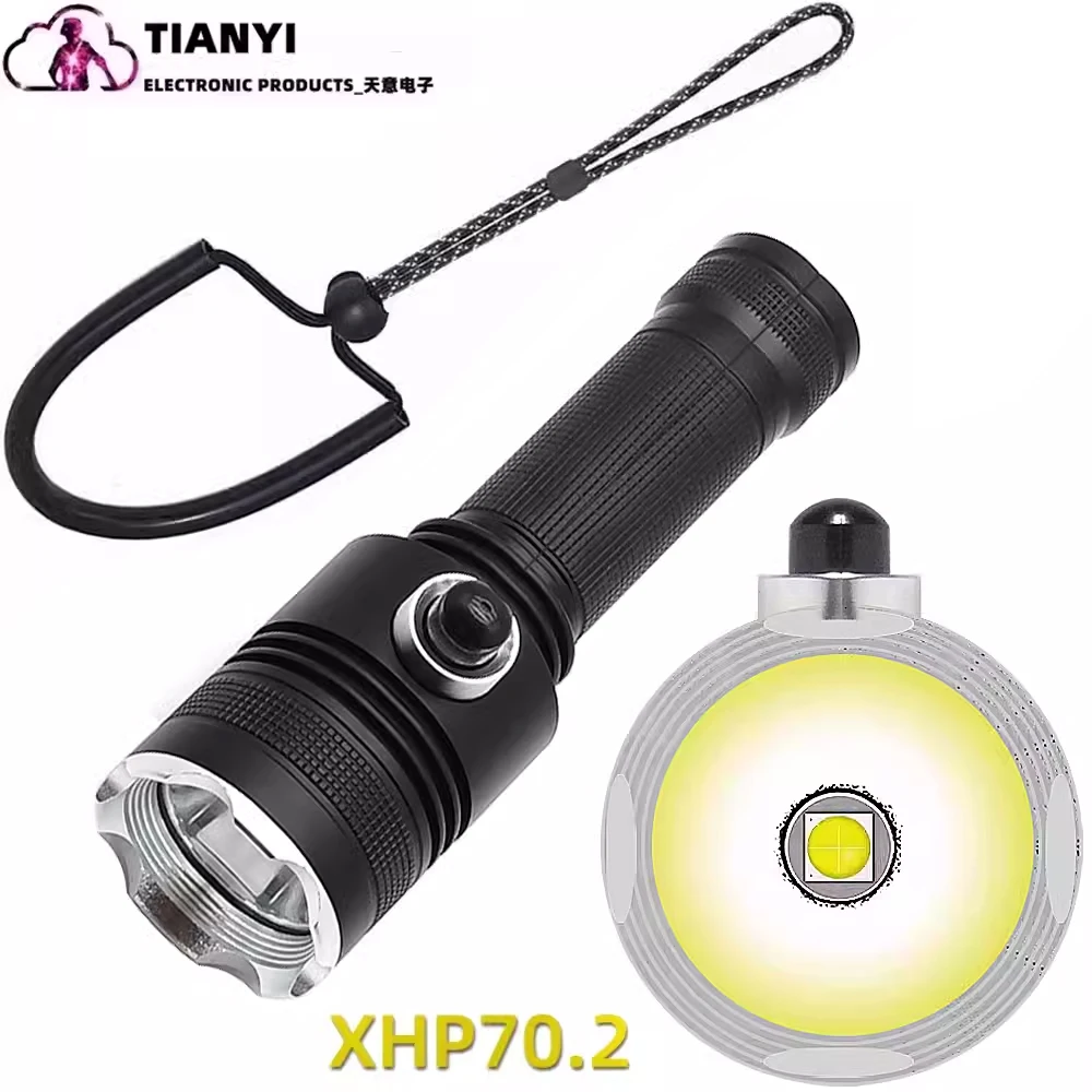 XHP70 diving flashlight 1 section charging 18650 switch LED spotlight waterproof super bright aluminum alloy flashlight