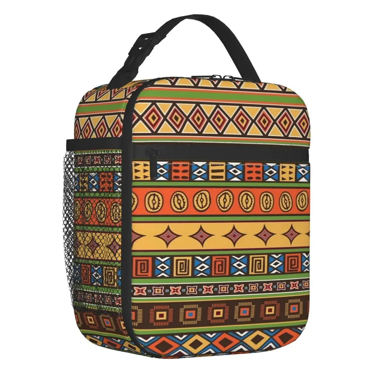 

African Kitenge Ankara Print Thermal Insulated Lunch Bags Women Tribal Geometric Art Lunch Tote for Kids School Food Bento Box