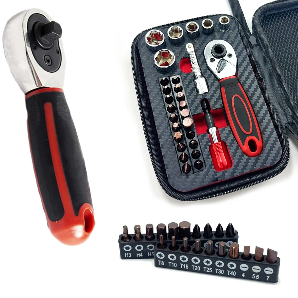 1/4 Dual-Drive Ratchet Socket Wrench Hex Bit Socket Screwdriver Bits Socket Spanner Mechanic Tool Kits For Auto Repair Toolbox