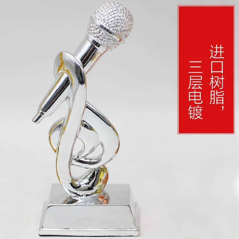 KTV Music Resin Trophy Host Speech Microphone Trophy Good Voice Singing Competition Metal Trophy