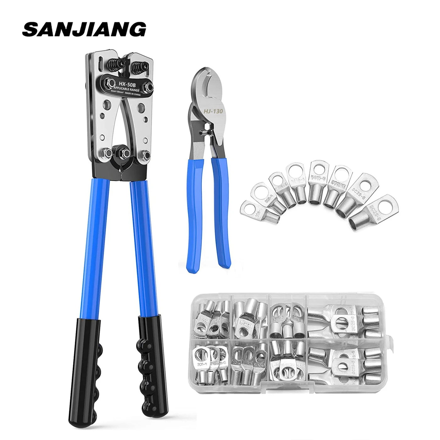 

Battery Cable Lug Crimping Tool with Wire Cutter-Wire Crimper Tools AWG 10-1/0 Battery Terminal Crimper for Heavy Duty Wire Lugs