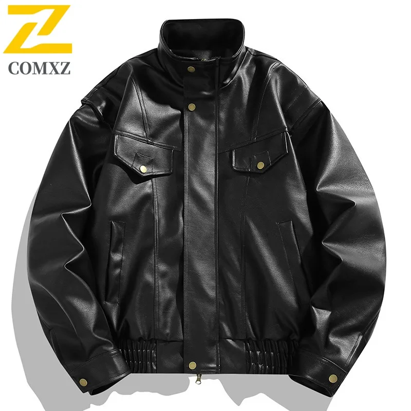 

COMXZ красивая износостойкая байкерская куртка водонепроницаемая ветрозащитная рабочая куртка для кемпинга кожаное минималистское пальто мужская одежда