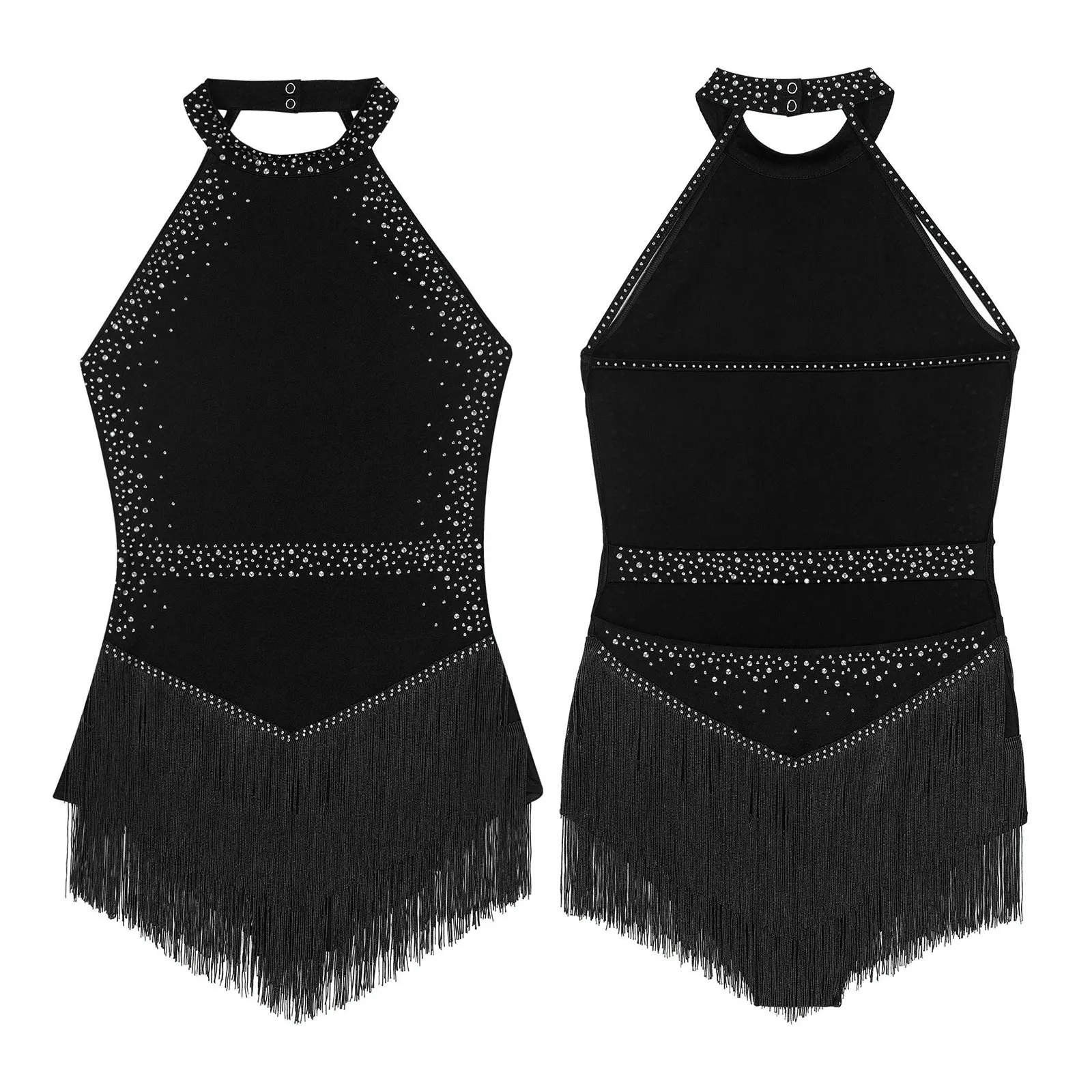 

Women Tassel Cha-cha Dancing Dress Line Latin Dance Costume Tango Dancewear Fringe Leotard Dresses Rhinestone Ballroom Dancewear