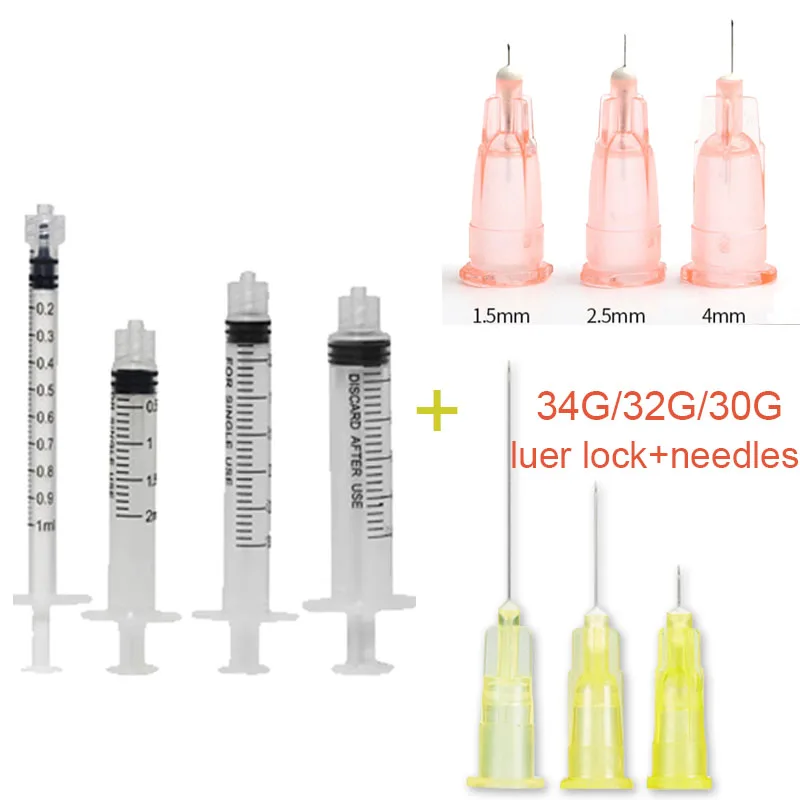 20pcs/lot 3ml 5ml luer Syringe 34G 30G 4mm 32G Injection Needles Tattoo Injection Tool Sharp Pointed Needles Disposable Needle