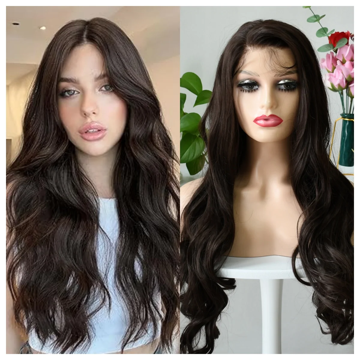 Dark Brown Wig Body Wave 13x4 Hd Transparent Lace Front Wigs Synthetic Wig 30 40 Inch Body Wave Lace Frontal Wig For Women