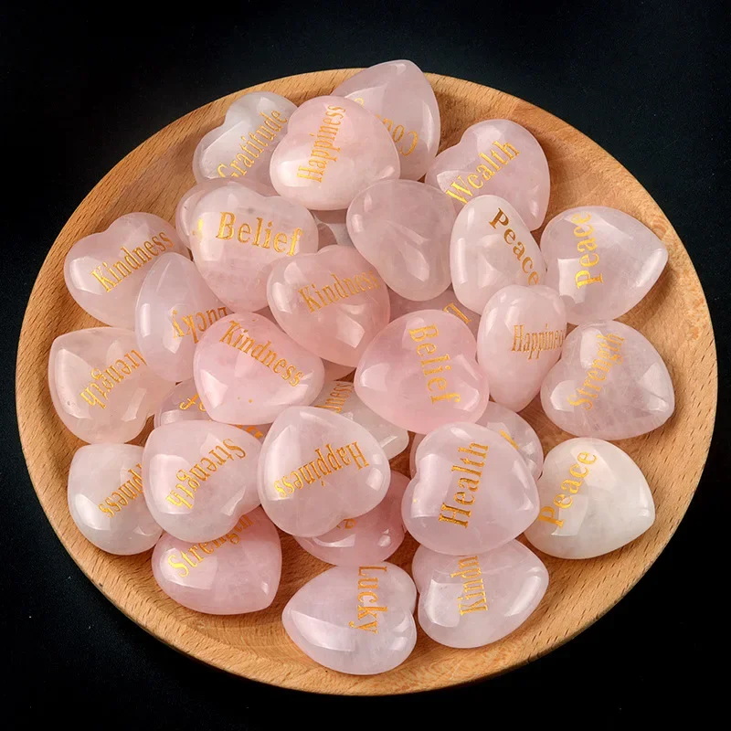 

1PCS 30mm Natural Rose Quartz Heart Shape Gemstone Beads Home DecorationSemi-precious Stone Lettering For Valentine's Day Gift