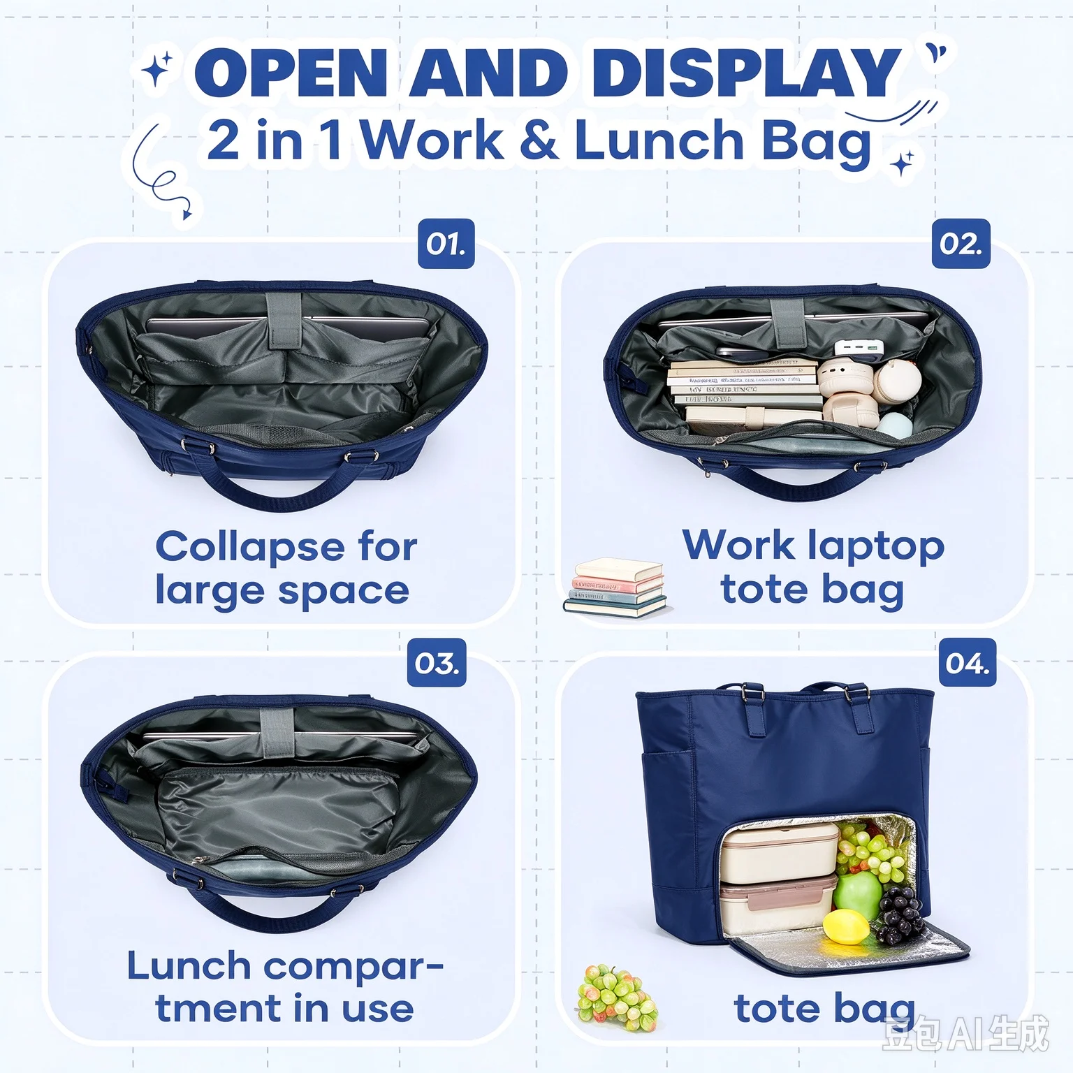 Tote Bag for Women 2 in 1 Large Lunch Bag and Tote Bag Work Lunch Bag，Laptop Bag with Lunch Compartment, Computer Bag for Women