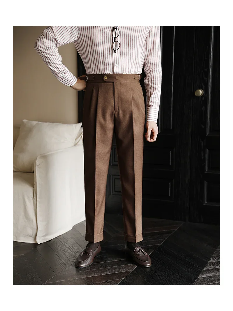 

Men's Pant Solid Color Suit Fall Slim Fit Feet Casual British Men Dress High Waist Pants Office-trousers 2024 Pant Trousers