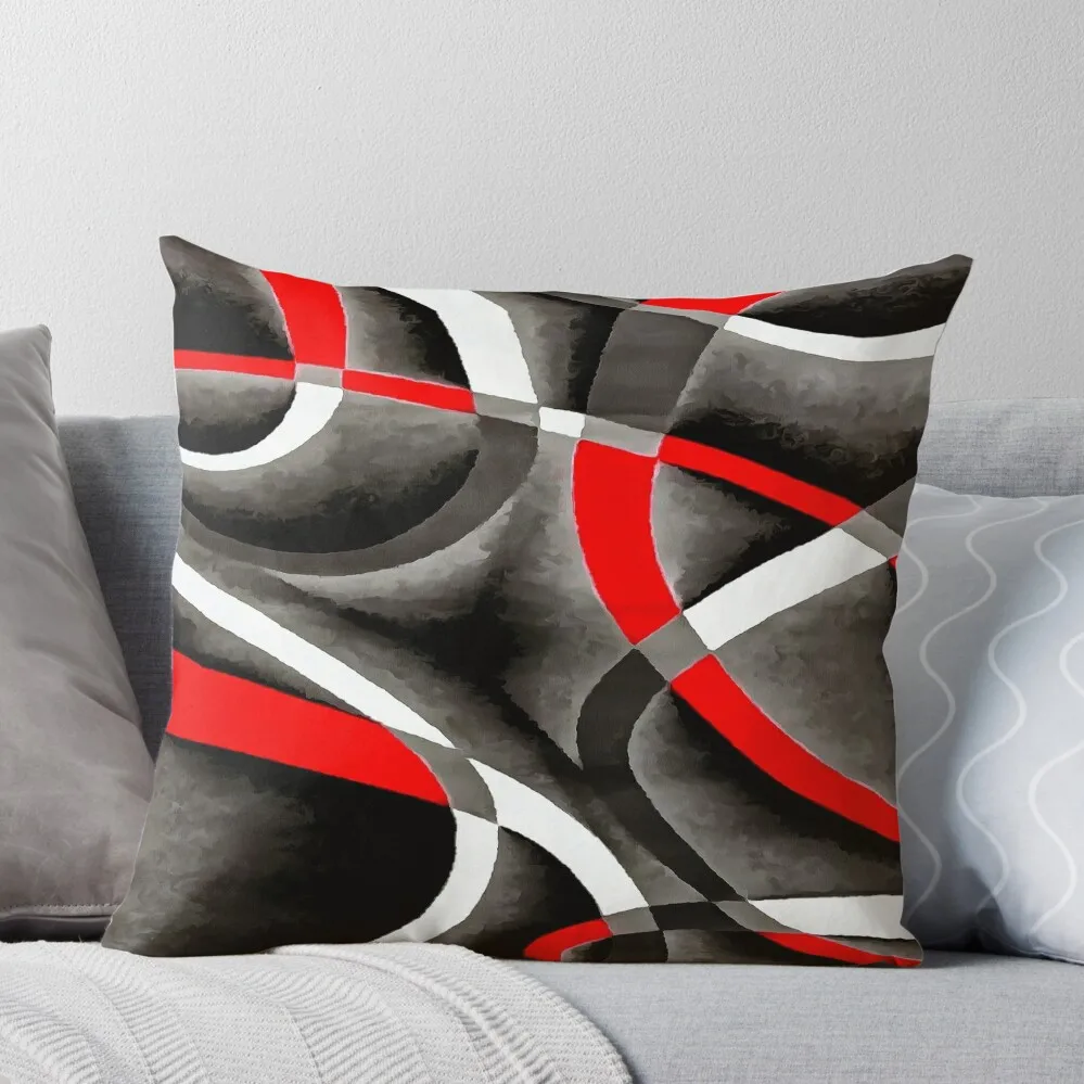 

Eighties Red White Grey Line Curve Pattern On Black Throw Pillow covers for pillows Sofa Cushion