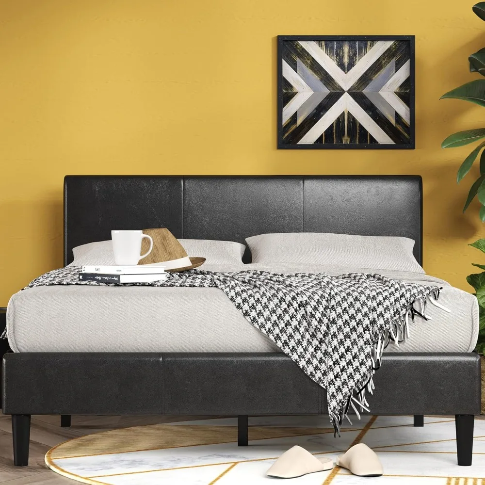 

Jade Faux Leather Upholstered Platform Bed Frame, Mattress Foundation with Wood Slat Support, No Box Spring Needed, QUEEN