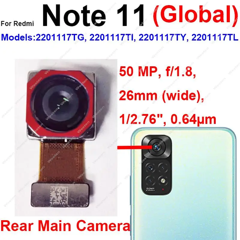 Front Rear Camera For Xiaomi Redmi Note 11 2201117TG TI TY Main Back Front Samll Facing Camera Moduel Flex Cable Parts