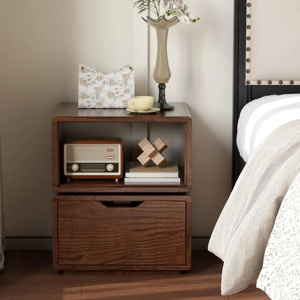 360 ° منضدة من خشب البلوط الصلب قابلة للدوران، منضدة حديثة لمنتصف القرن مع درج، طاولة جانبية دوارة صغيرة للمساحات الصغيرة #6