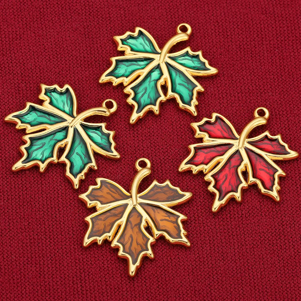 3PCS Stainless Steel Charms Enamel Leaf Maple Leaf Charm PVD Gold Plated Metal Earring Necklace Bracelet Jewelry Making Craft