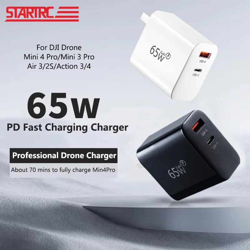 STARTRC 65W Charger PD Fast Charging Type-C Adapter for DJI Neo/Avata 2/Mavic 3/Mini 4 Pro/Mini 3/Air 3/Pocket 3 2 Charger Head