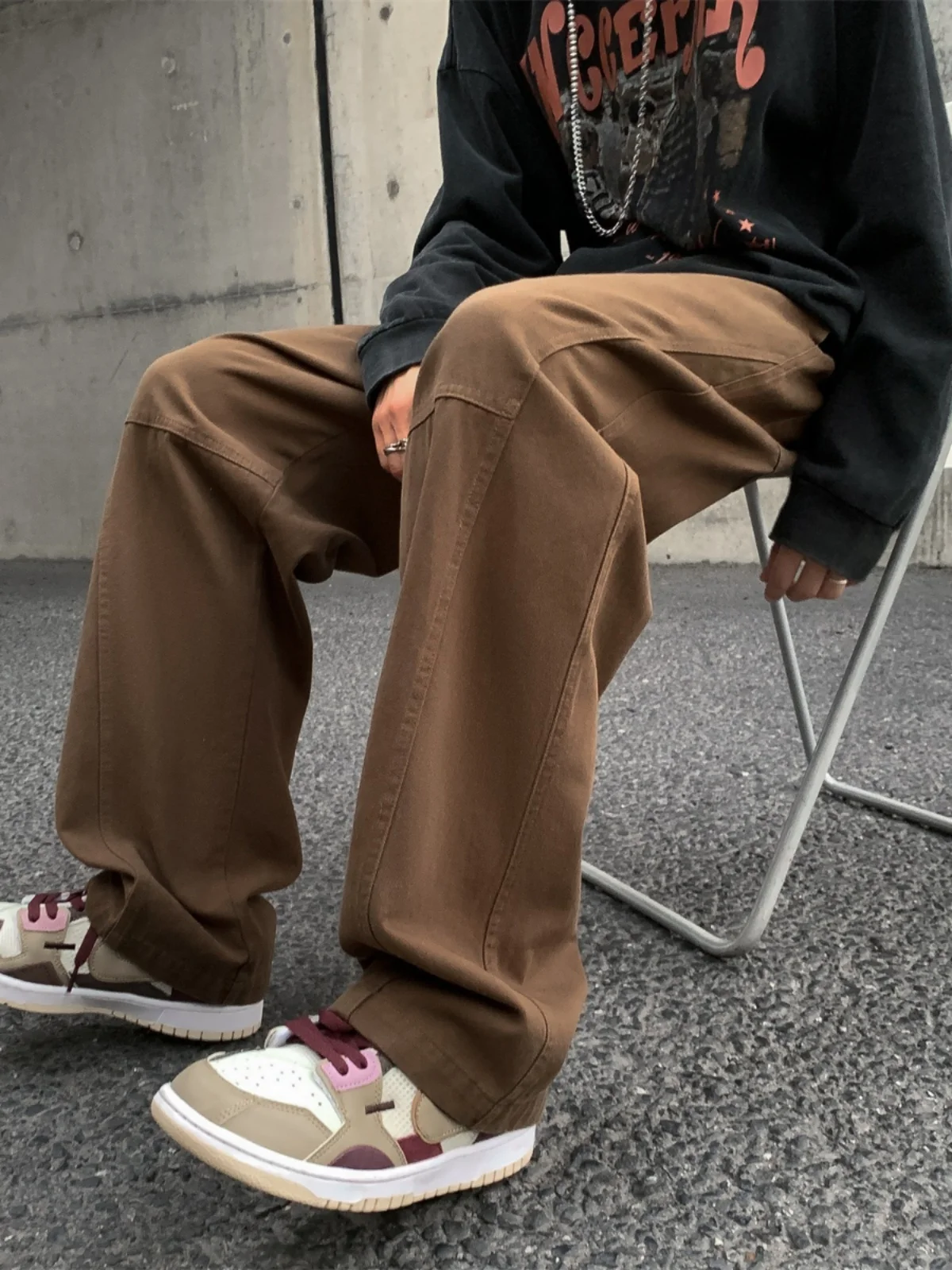 

Мужские рабочие брюки в японском стиле с флисовой подкладкой, весенне-осенние свободные повседневные брюки прямого кроя с широкими штанинами, модный бренд